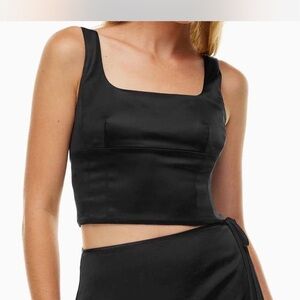 Aritzia Black Satin Crop Top